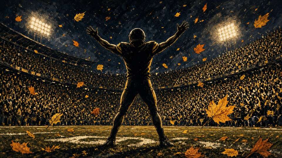 Editorial comic of college football autumn victory