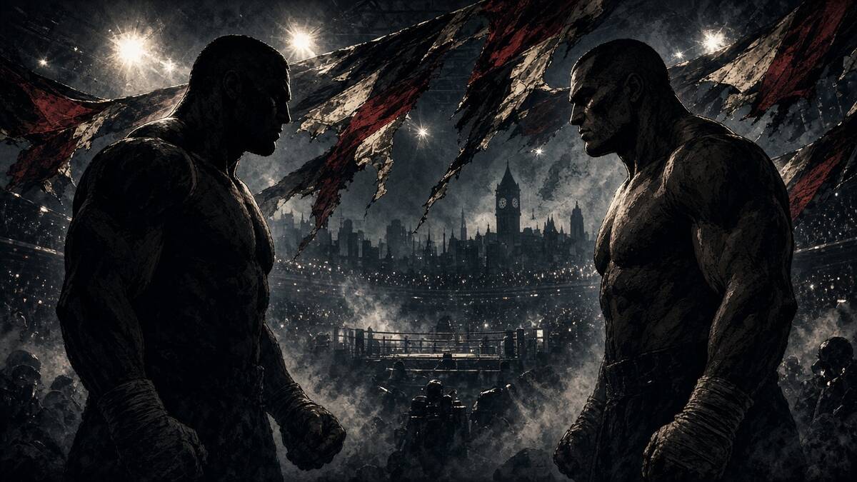 Editorial comic of heavyweight boxing face-off