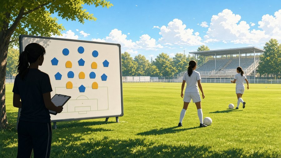 Bright editorial comic of women's football squad selection