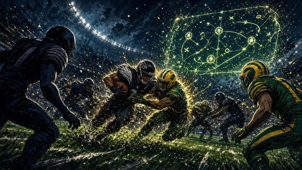 Editorial comic of Falcons Packers fantasy football clash