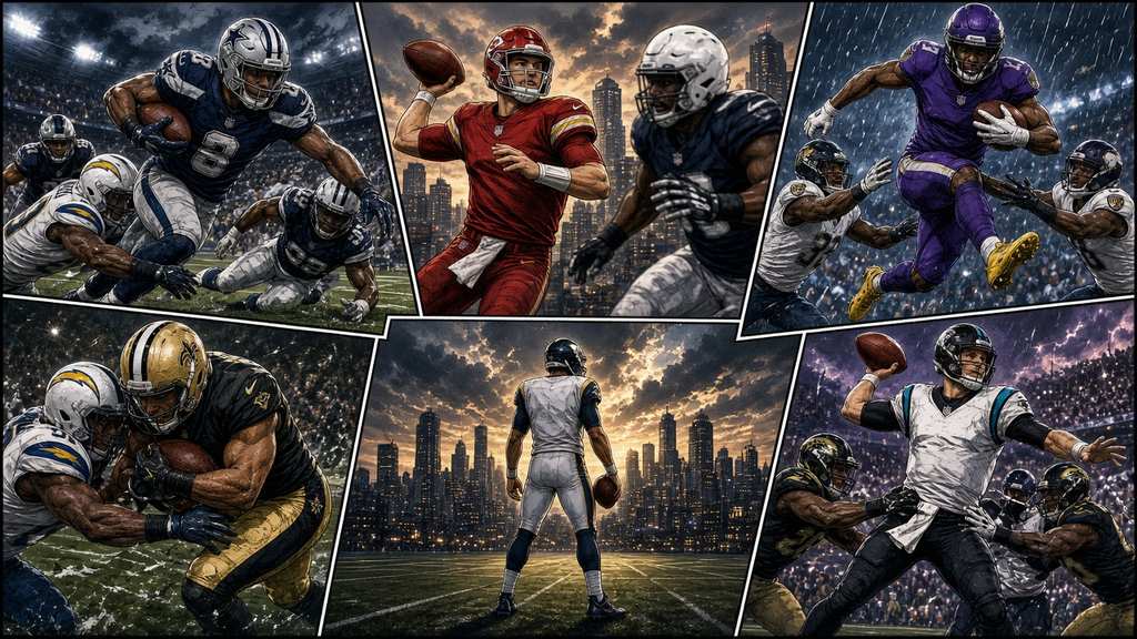 Editorial comic montage of NFL Week 3 takeaways