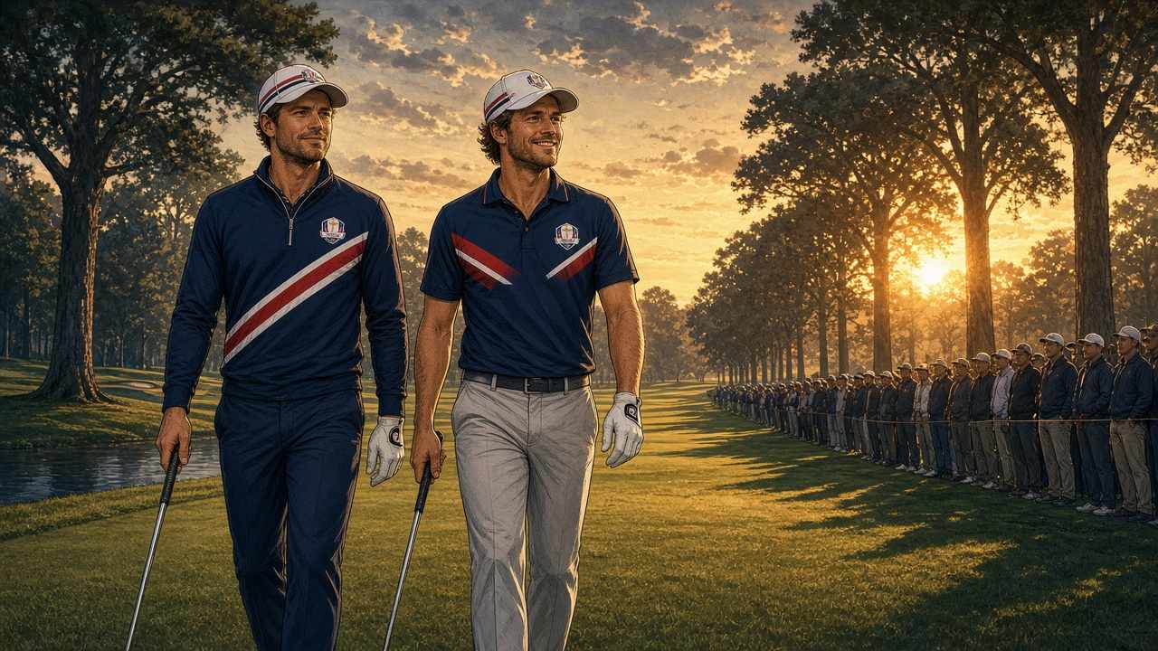 Editorial comic of Presidents Cup golfers at Medinah