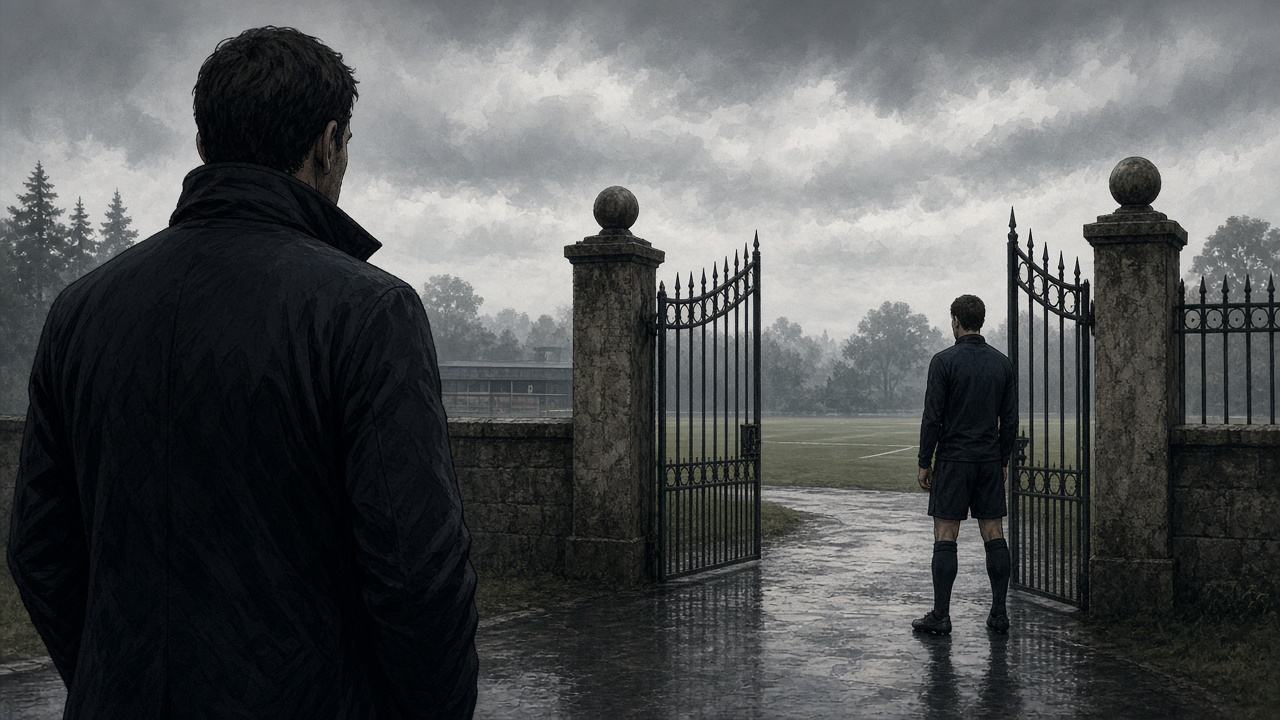 Editorial comic of England coach overlooking exile right-back