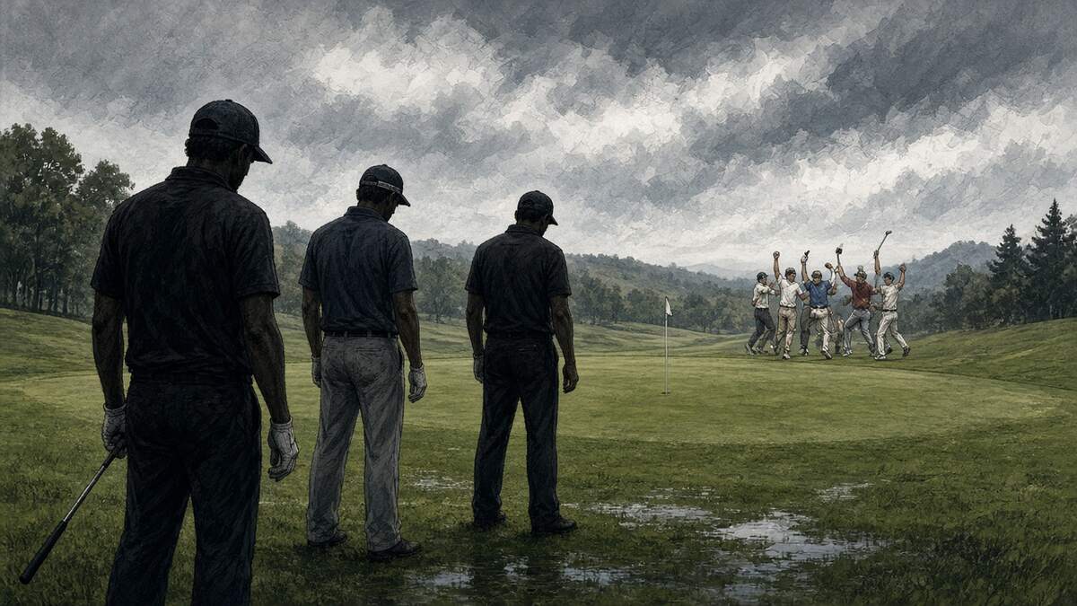 Editorial comic of frustrated golfers after foursomes loss