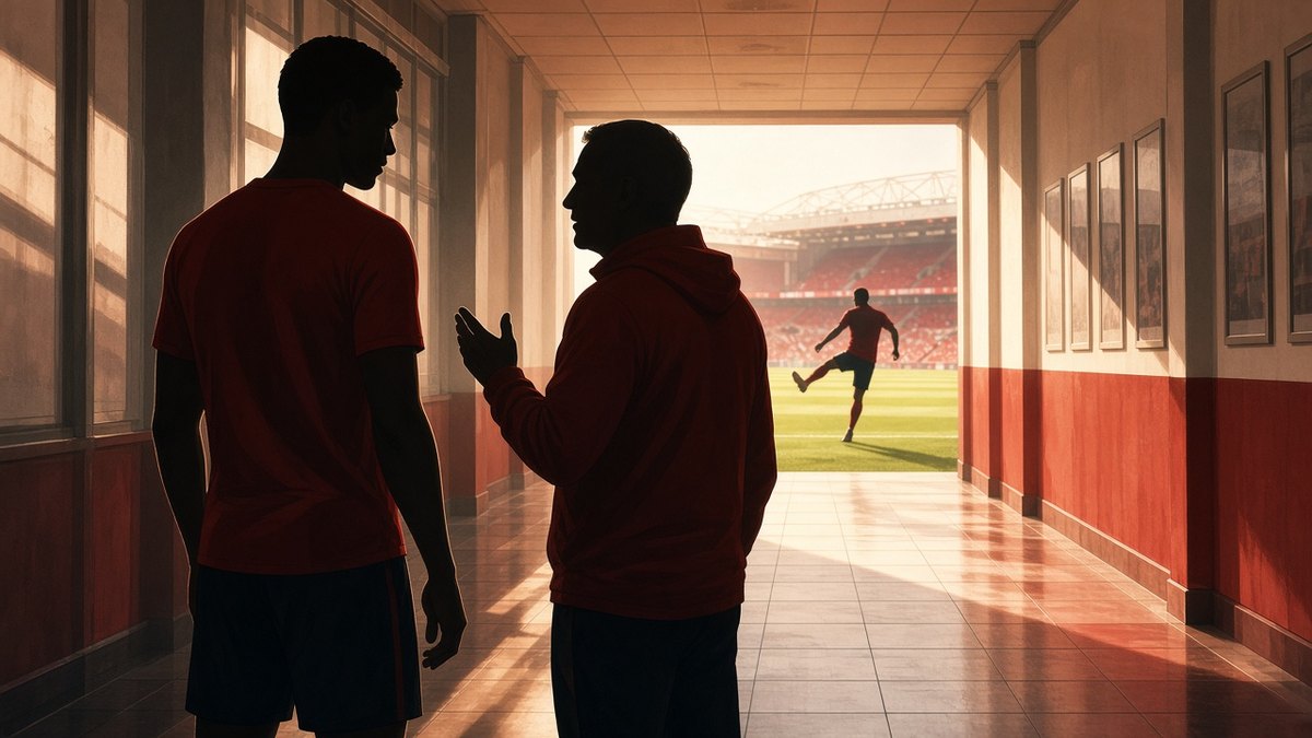 Bright editorial comic of secret transfer talks corridor