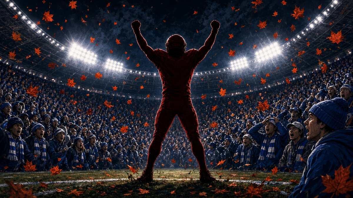 Editorial comic of college football comeback celebration