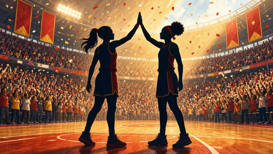 Bright editorial comic of WNBA playoff series win