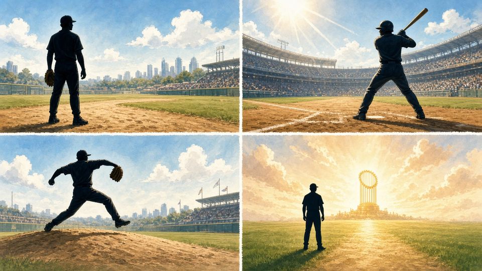Bright editorial comic of MLB Division Series predictions