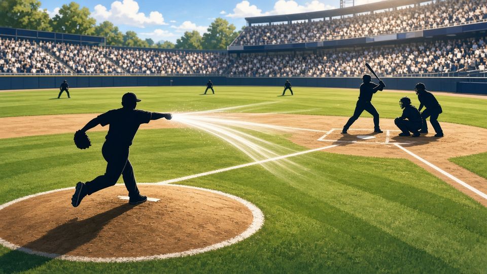 Bright editorial comic of MLB pitcher no-hit bid under daylight