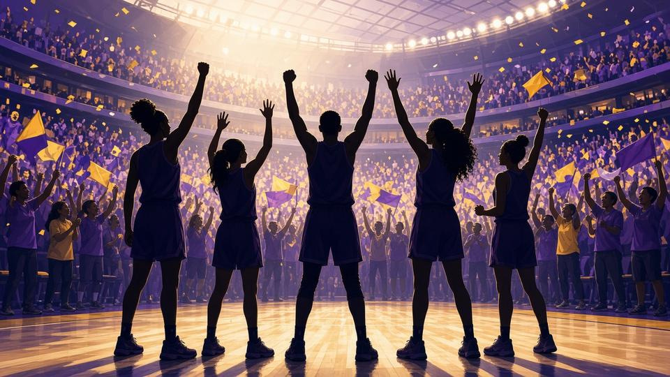 Bright editorial comic of WNBA first semifinals celebration