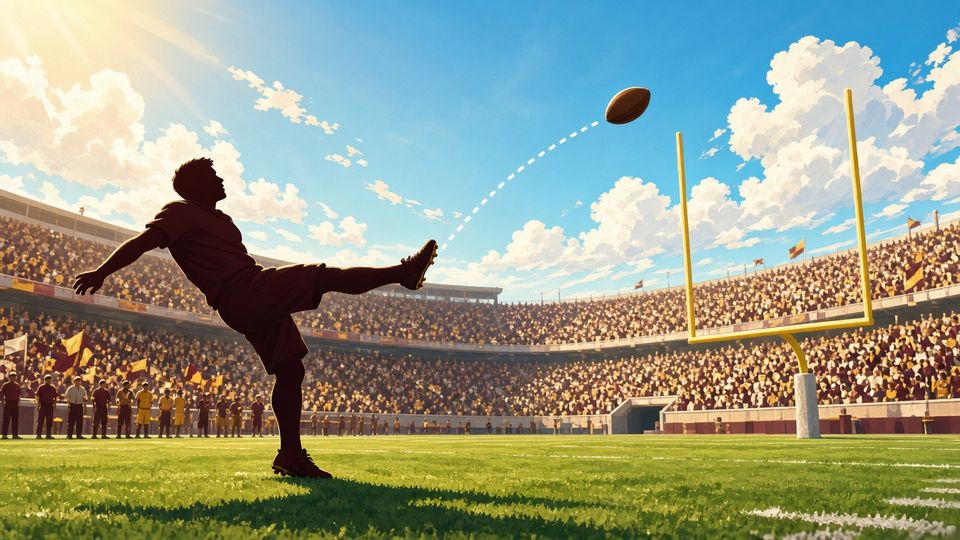 Bright editorial comic of disputed college football field goal